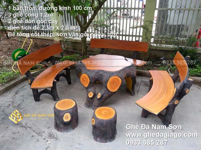 Bàn ghế đá giả gỗ ngoài trời - Chuyên sản xuất các loại bàn ghế đá