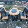 Bàn ghế đá sân vườn oval đen vàng
