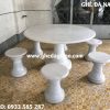 Bàn ghế đá tự nhiên tròn trắng